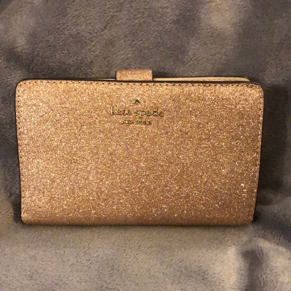 kate spade Handbags - Reserved “Kate Spade Shimmy Glitter Medium Compact Wallet-Sparkle Rose Gold